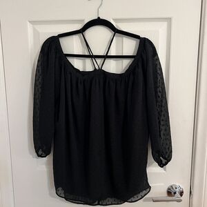 Olivaceous Black Sheer Swiss Dot Off-Shoulder Blouse